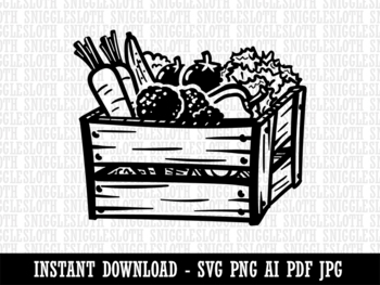 Wooden Vegetable Crate from the Garden Clipart Instant Digital