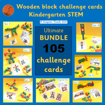 Preview of Wooden block building challenge cards Block Center Activity BUNDLE for Kinder