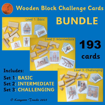Preview of Wooden block building challenge cards Block Center Activity BUNDLE