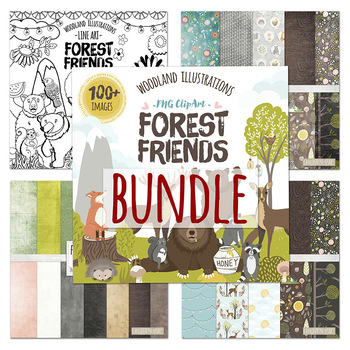 Preview of Woodland Animal Bundle, Forest Friends ClipArt & Digital Papers
