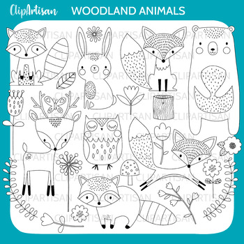 forest animal clipart black and white