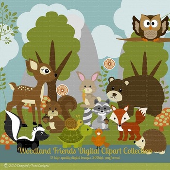 Woodland Animal Friends Series 1 Digital Clip Art Clipart Tpt