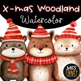 Woodland Animals Christmas Watercolor Clipart Illustrations