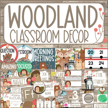 Preview of Woodland Classroom Decor Bundle Forest Animals & Rustic Theme