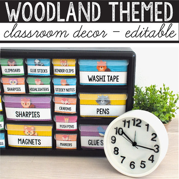 Preview of Camping Theme Classroom Decor Editable Woodland Animals Classroom Decor