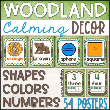 Preview of Woodland Animals Classroom Decor Shape, Number, and Color Posters
