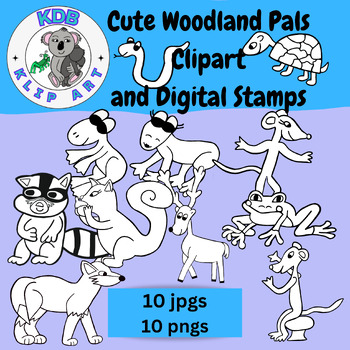 Preview of Woodland Animals Clipart Black and White Lineart for Personal and Commercial