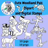 Woodland Animals Clipart Black and White Lineart for Perso