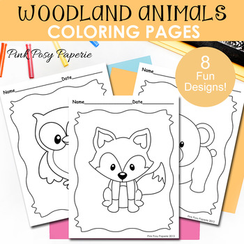 Woodland Forest Animals Coloring Pages - 8 Designs - Fox Included