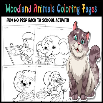 Preview of Woodland Animals Coloring Pages - Fun No Prep Back to School Activity for kids
