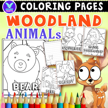 Preview of Woodland Animals Coloring Pages & Writing Paper Activities ELA No PREP