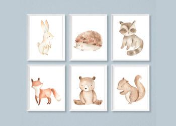 Preview of Woodland Animals Decoration, Fox, Rabbit, Hedgehog, Bear, Raccoon, Squirrel