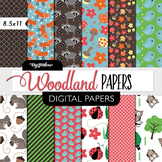 Woodland Animals Digital Paper - Forest Animals - 8.5 x 11
