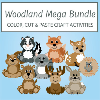 Preview of Woodland Animals Mega Bundle - Color Cut and Paste Art Activities, Craft Project