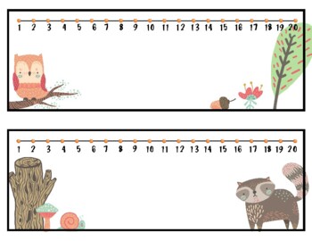 Preview of Woodland Animals Nametag Nameplate with number line alphabet typing practice