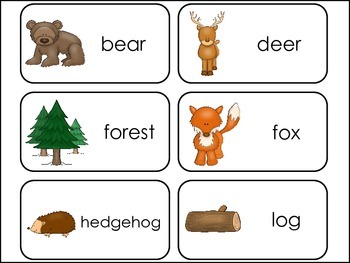 Preview of Woodland Animals Preschool and Kindergarten Picture Word Flash Cards.