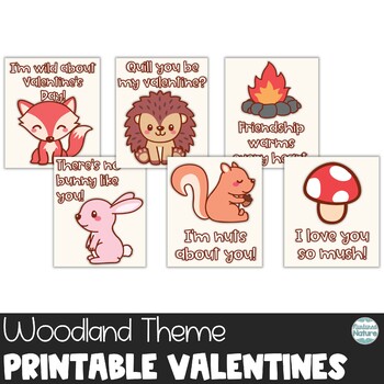 Woodland Animals Printable Valentines for Students - Fox, Rabbit, Hedgehog,  and Chipmunk