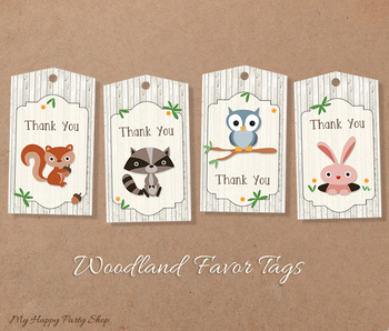 Preview of Woodland Animals Thank You Tags, Printable, Hang Tags.