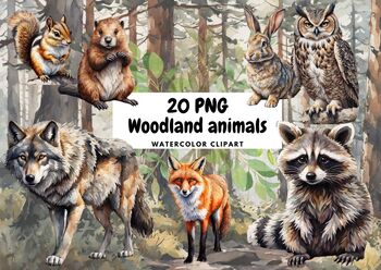 Preview of Woodland Animals, Watercolor Forest Animals PNG, Forest Baby Animals, Nursery