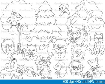 Preview of Woodland Animals outline stamp coloring line clip Teacher forest bear deer -093-