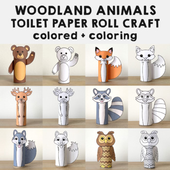 Woodland Animals toilet paper roll craft Printable Forest Coloring Activity