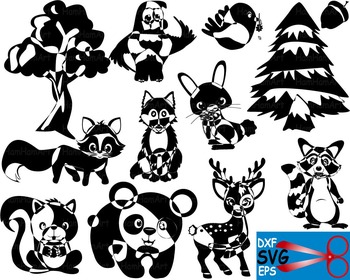Preview of Woodland Animals tree EPS SVG DXF school reward cutting cut Logo monogram  -22S-