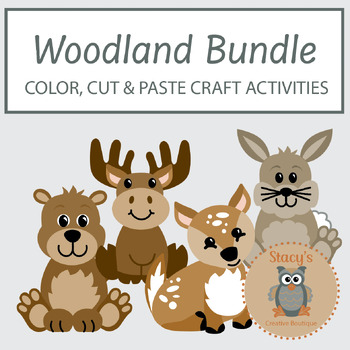 Preview of Woodland Bundle Cut and Paste Art Activities - Bear, Bunny, Moose and Deer