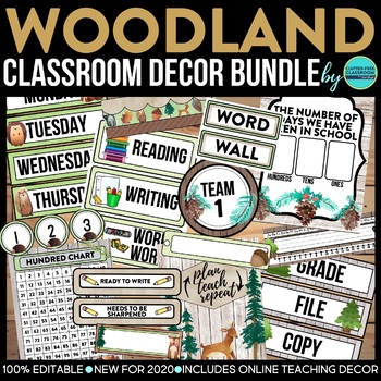 Preview of Woodland Classroom Decor Bundle Theme forest animals nature rustic whimsy boho