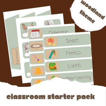 Preview of Woodland Classroom Pack: Schedule Cards, Labels, Alphabet and Number Posters