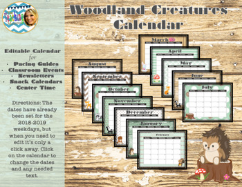 Preview of Woodland Creature Calendars (Editable)