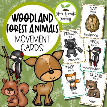 Preview of Woodland Forest Animals Movement Cards and Brain Breaks (Transition activity)