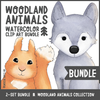 Preview of Woodland Forest Animals Watercolor Clip Art Bundle