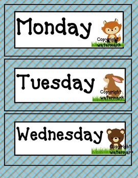 Woodland Forest theme days of the week- Bonus Owls set as a 2nd choice