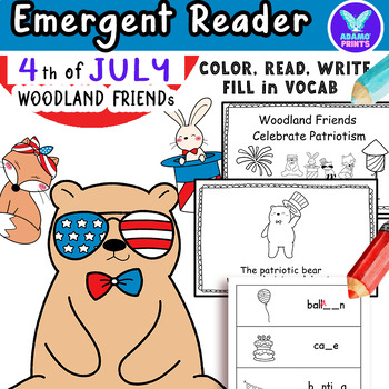 Preview of Woodland Friend Patriotic Predictable Fill In Vocab Emergent Reader Kindergarten