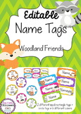 Woodland Friends Editable Name Tags / Desk Plates - Rainbo