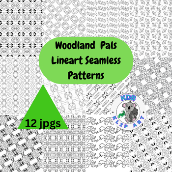 Preview of Woodland Pals Lineart Seamless Patterns for Commercial and Personal Use Rights