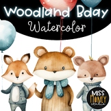 Woodland Party Watercolor Clipart Cute Bday Wood Animals I