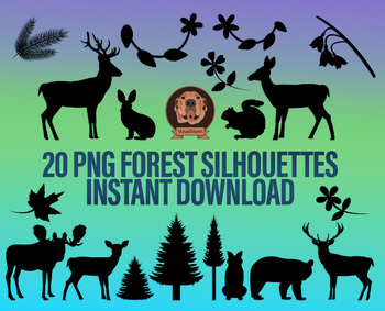 Preview of Forest Silhouettes Clipart Bundle - Png Woodland Plants and Animals