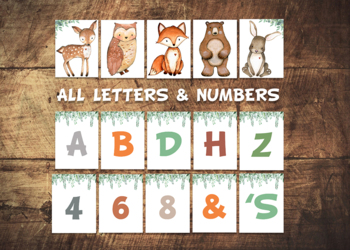 Preview of Woodland Theme Alphabet and Numbers, Forest Animals Letters, Woodland Classroom