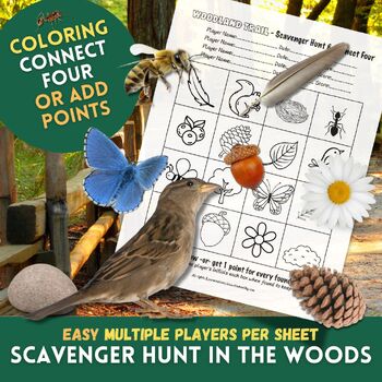 Preview of Woodland Trail - Scavenger Hunt & Connect Four - Game & Coloring