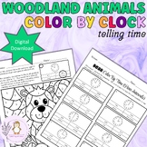 Woodland animals Color By Clock Math Telling Time Kinderga
