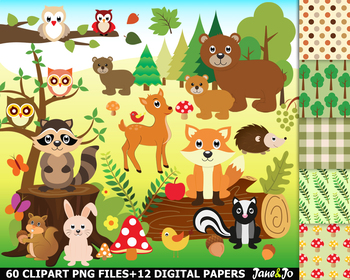 Preview of Woodland clipart animals rabbit fox images forest clip art Paper Backgrounds