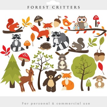 Preview of Woodland clipart - forest clip art critters forest animals fox raccoon deer bear