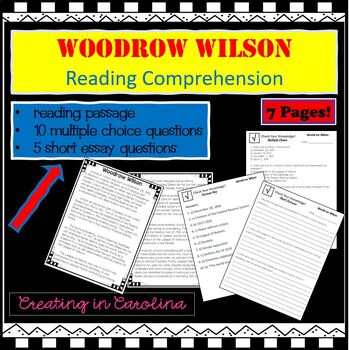 Preview of Woodrow Wilson Reading Comprehension Packet (WWI) NO PREP!