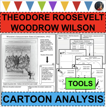Preview of Woodrow Wilson Theodore Roosevelt Political Cartoon Primary Source Analysis