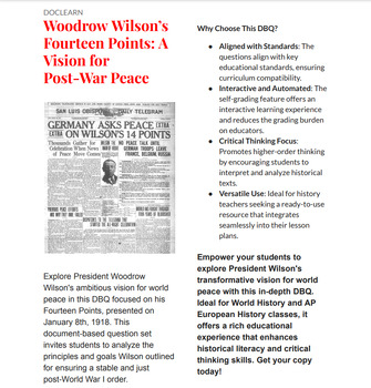 Preview of Woodrow Wilson’s Fourteen Points: A Vision for Post-War Peace DBQ NO PREP