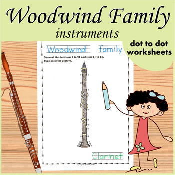 Preview of Woodwind Family Instruments Dot to Dot / Connect the Dots Worksheets