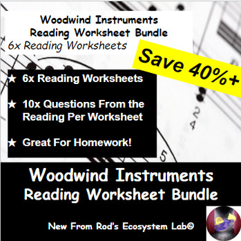 Preview of Woodwind Instruments Reading Worksheet Bundle **Editable**