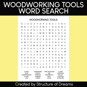 Woodworking Tools - Word Search Puzzle Worksheet - Printable | TpT