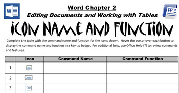 Preview of Word 2013 Chapter 2 Icon Name and Function Worksheet